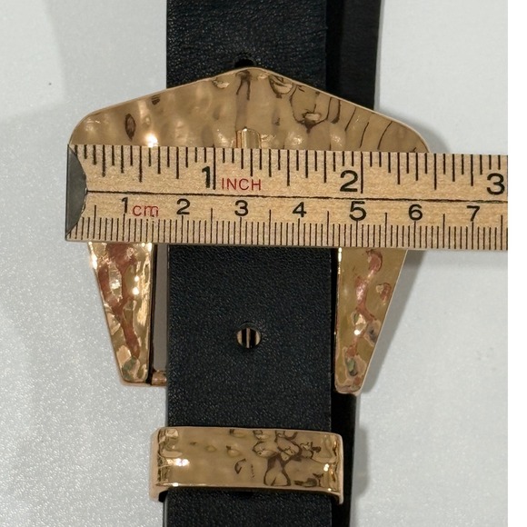 Nine West Womens Black Belt Rose Gold Hammered Buckle Size Large H43 - Picture 7 of 7